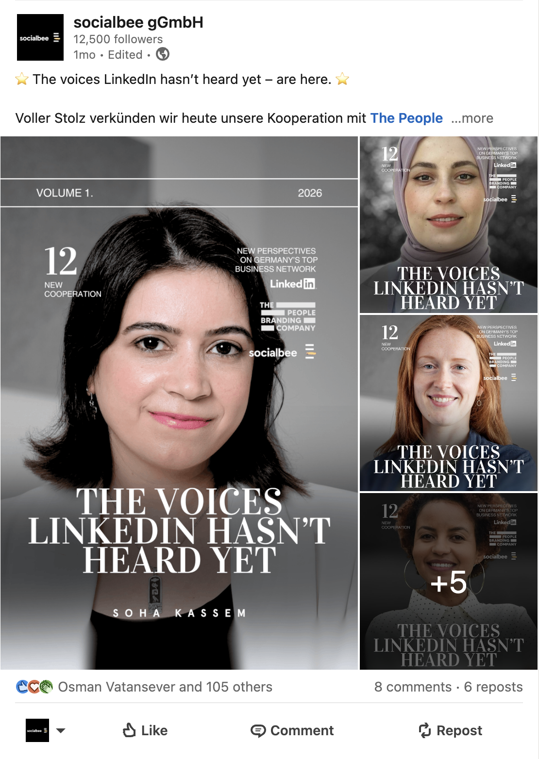 Linkedin post socialbee x the people branding