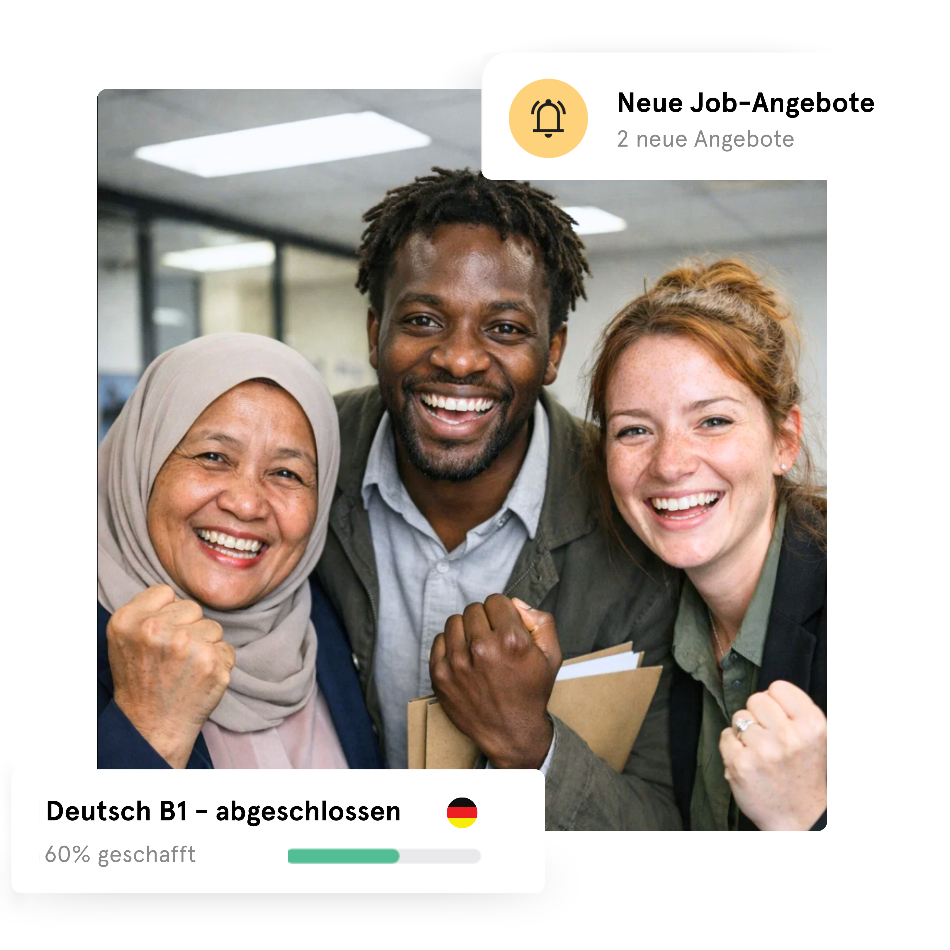 Socialbee Hero-Sektion mit Anmeldung zu Deutschkursen und Hilfe bei der Jobsuche in Deutschland